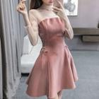 3/4-sleeve Sheer Panel A-line Mini Dress