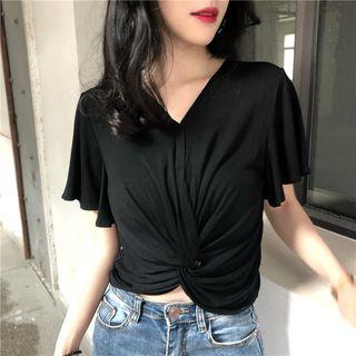 Short-sleeve Knotted Ruffled T-shirt