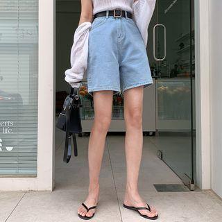 Mid-rise Denim Shorts With Belt