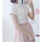 Off-shoulder Short-sleeve Top / Mesh Midi Skirt