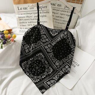 Ribbon-back Printed Sleeveless Top Black - One Size