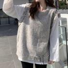 Long-sleeve T-shirt / Contrast Stitch Distressed Sweater Vest
