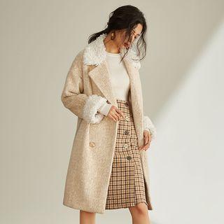 Furry Panel Double Breasted Coat