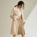 Furry Panel Double Breasted Coat