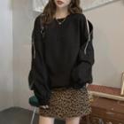 Zip Accent Sweatshirt / Leopard A-line Skirt