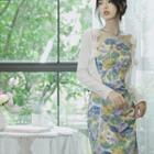 Halter Floral Midi Sheath Dress / Flower Detail Cardigan / Set