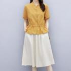 Set: Button Short-sleeve Top + Midi A-line Skirt
