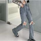 High-waist Split Hem Straight Leg Jeans
