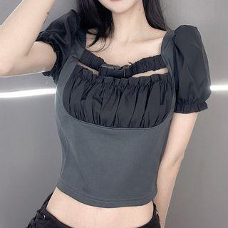 Short-sleeve Mock Two Piece Top Black & Gray - One Size