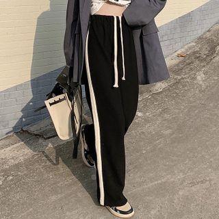 Contrast Trim Shift Wide-leg Pants Black - One Size