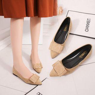 Bow Pointed Faux Leather Flats