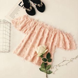 Short-sleeve Off Shoulder Fringed Top