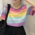 Elbow-sleeve Striped T-shirt Stripe - Multicolor - One Size