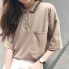 Plain Loose-fit Short-sleeve Polo-shirt