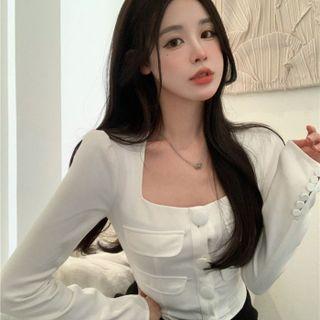 Square-neck Button Top