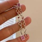 Sterling Silver Cz Drop Earring 1 Pair - Asymmetric - Silver & Rose Pink - One Size