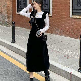 Long-sleeve T-shirt / Sleeveless Velvet Dress