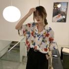 Short-sleeve Floral Shirt Flowers - White - One Size