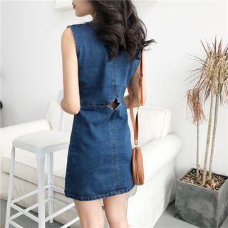Sleeveless Cutout Denim Mini Dress / Spaghetti Strap See-through Top
