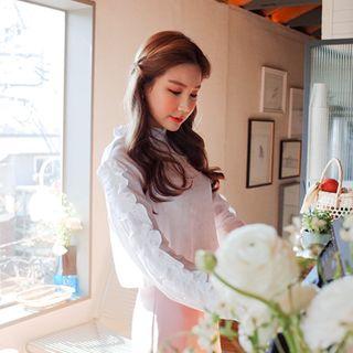 Key Hole-back Frill-trim Blouse