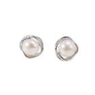 Sterling Silver Simple Fashion Flower Freshwater Pearl Stud Earrings Silver - One Size