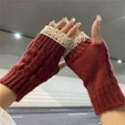 Lace Trim Knit Fingerless Gloves