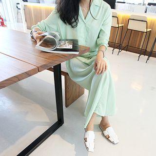 Open-placket Maxi Shirtdress Mint Green - One Size