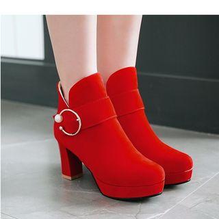 Platform Chunky Heel Round Buckled Ankle Boots