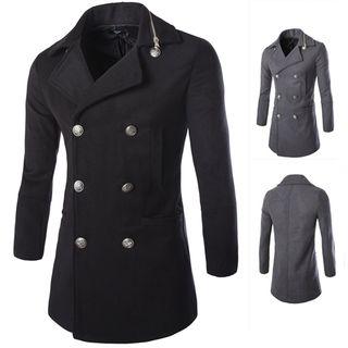 Zip Detail Double-breasted Coat