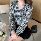 Long-sleeve Frill Trim Gingham Check Blouse