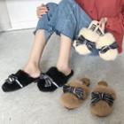 Fluffy Striped Bow Mules