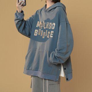 Lettering Print Slit Oversized Hoodie