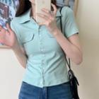 Plain Short-sleeve Button Blouse