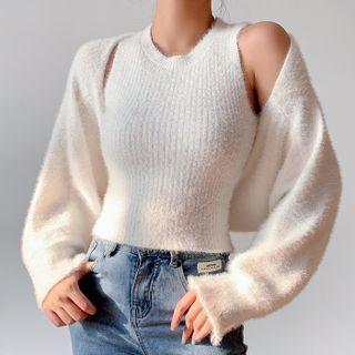 Set: Plain Knit Tank Top + Shrug