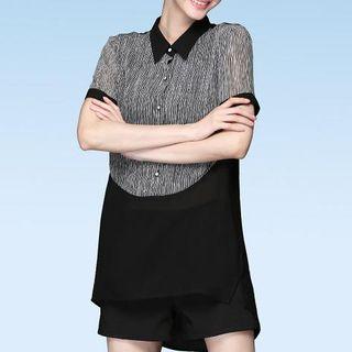 Short-sleeve Stripe-panel Blouse