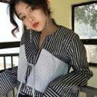 Striped Panel Tie-front Shirt