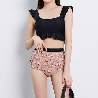 Set: Ruffle Tankini Top + Flower Bikini Bottom