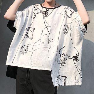 Short-sleeve Print Asymmetrical T-shirt