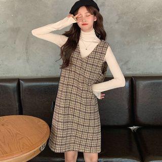 Plaid Pinafore Dress / Long-sleeve Top