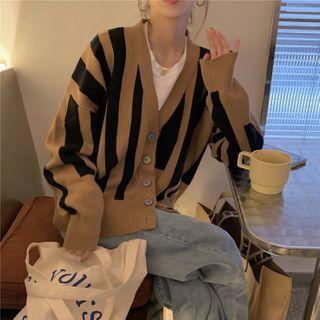 Striped Loose-fit Cardigan Brown - One Size