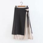 Pinstriped Panel Asymmetrical A-line Midi Skirt