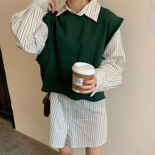 Striped Shirt / Plain Vest