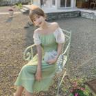Off-shoulder Paneled A-line Dress