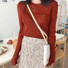Plain Long-sleeve Knit Top As Shown In Figure - One Size