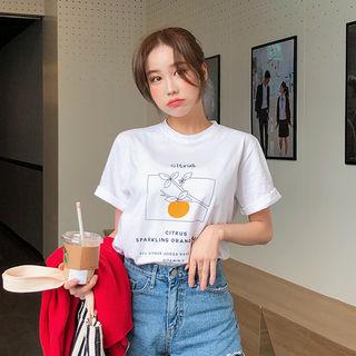 Short-sleeve Orange Print T-shirt White - One Size