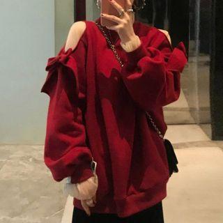Cold Shoulder Sweatshirt Wine Red - One Size