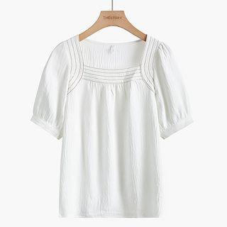 Puff-sleeve Chiffon Top White - One Size