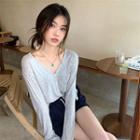 Long-sleeve Button-up Top / Plain Shorts