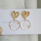Resin Disc Alloy Heart Dangle Earring 1 Pair - Gold - One Size