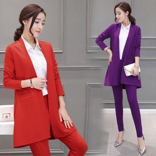 Set: Plain Long Blazer + Pants
